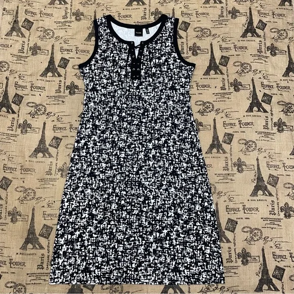 Rafaella NWOT! Black/White Print Tie Neck Sleeveless Dress Size S - Picture 1 of 14